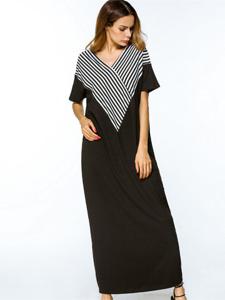 Short Sleeve Stripe Maxi Dreses