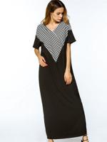 Short Sleeve Stripe Maxi Dreses - thumbnail