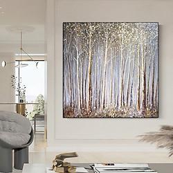 Forest Painting handmade Rustic Wall decor Brown Gold Tan White Birch Aspen Tree Landscape painting Abstract Canvas Panel Texture tree painting Artwork Fine art wall decoration Lightinthebox