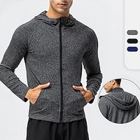 Men's Hoodie Training Shirt Running Shirt Hooded Sports  Outdoor Daily Holiday Zipper Plain Black Dark Blue Grey Activewear Streetwear Sport Spring   Fall Hoodies Sweatshirts  Lightinthebox - thumbnail