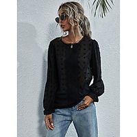 Women's Blouse Swiss Dot Blouse Shirt Plain Long Sleeve See Through Lace Round Neck Casual Streetwear Tops Black miniinthebox - thumbnail