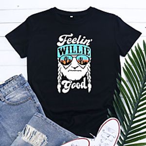 Women's T shirt Graphic Portrait Letter Print Round Neck Basic Vintage Tops Blue Blushing Pink Wine miniinthebox