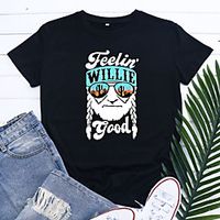 Women's T shirt Graphic Portrait Letter Print Round Neck Basic Vintage Tops Blue Blushing Pink Wine miniinthebox - thumbnail