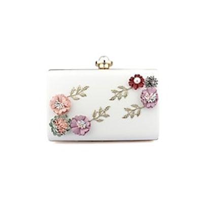 Women's Clutch Evening Bag PU Leather Alloy Valentine's Day Wedding Party Beading Tassel Solid Color Flower White Lightinthebox