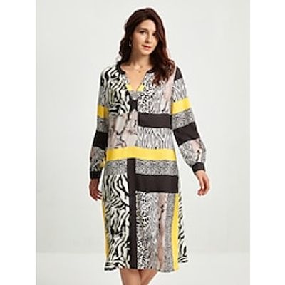 Women's Casual Dress Leopard Marble Print Print V Neck Midi Dress Elegant Holiday Long Sleeve Regular Fit Leopard Summer S M L XL XXL Lightinthebox