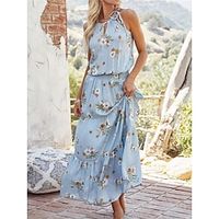 Women's Long Dress Maxi Dress Swing Dress Summer Dress Boho Dress Floral Romantic Classic Holiday Vacation Going out Loose Print Sleeveless Crew Neck Dress Slim Blue Summer Spring S M L XL Lightinthebox - thumbnail