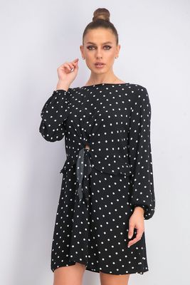 Womens Polka Dots Flared Dress Black Womens Polka Dots Flared Dress Black
