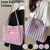 Women's Tote Shoulder Bag Hobo Bag Polyester Outdoor Shopping Daily Zipper Large Capacity Lightweight Durable Plaid Quilted Black White Pink miniinthebox - thumbnail