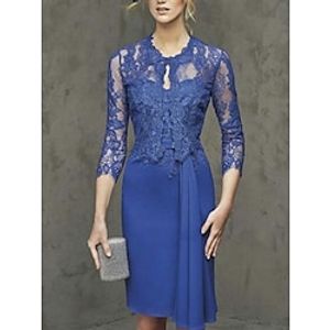 Two Piece Mother of the Bride Dress Wedding Guest Party Elegant Petite Jewel Neck Short  Mini Chiffon Lace 34 Length Sleeve with Draping Solid Color 2023 Lightinthebox