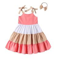 Kids Girls' Dress Color Block Sleeveless Party Outdoor Casual Fashion Daily Casual Cotton Blend Summer Spring 2-12 Years Pink Lightinthebox