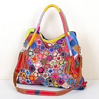 Women's Crossbody Bag Shoulder Bag Hobo Bag Cowhide Daily Holiday Tassel Zipper Color Block Flower Rainbow Lightinthebox - thumbnail