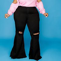 Women's Plus Size Pants Jeans Solid Color Casual Streetwear Casual Daily High Full Length Spring Summer Black Navy Blue XL XXL 3XL 4XL 5XL Lightinthebox - thumbnail