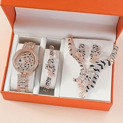 5pcs/set Rhinestone Leopard Fancy Women Watches Jewelry Sophisticated And Stylish Women Watch Unique Ladies Watches miniinthebox 5pcs/set Rhinestone Leopard Fancy Women Watches Jewelry Sophisticated And Stylish Women Watch Unique Ladies Watches miniinthebox