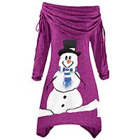 Women's Plus Size Tops Blouse Shirt Graphic Ruched Print Long Sleeve Boat Neck Streetwear Christmas Fall Winter Purple Red Gray Big Size L XL XXL 3XL miniinthebox - thumbnail