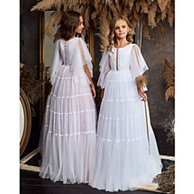Princess Floor Length Flower Girl Dresses Party Polyester 34 Length Sleeve Jewel Neck with Lace Lightinthebox Princess Floor Length Flower Girl Dresses Party Polyester 34 Length Sleeve Jewel Neck with Lace Lightinthebox