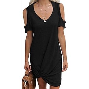 Women's Casual Dress Summer Dress Mini Dress Classic Casual Tie Knot Cut Out Solid Colored V Neck Home Lounge Black Sky Blue 2023 Summer Spring S M L XL Lightinthebox