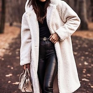 Women's Sherpa jacket Fleece Jacket Teddy Coat Warm Breathable Outdoor Daily Wear Vacation Going out Pocket Open Front Hoodie Elegant Comfortable Street Style Plush Solid Color Regular Fit Outerwear Lightinthebox