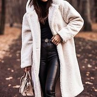 Women's Sherpa jacket Fleece Jacket Teddy Coat Warm Breathable Outdoor Daily Wear Vacation Going out Pocket Open Front Hoodie Elegant Comfortable Street Style Plush Solid Color Regular Fit Outerwear Lightinthebox - thumbnail