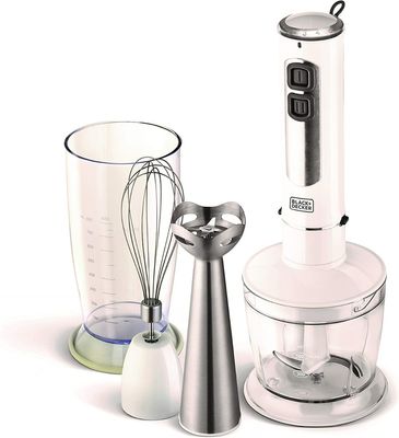 Black+Decker 400W 4 In 1 Stainless Steel Stem Hand Blender With Chopper and Whisk White SB4000-B5 Black+Decker 400W 4 In 1 Stainless Steel Stem Hand Blender With Chopper and Whisk White SB4000-B5