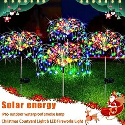 2 Packs 8 Modes Decorative Landscape Light, 90120150200 LED Copper Wire Waterproof Solar Courtyard Fireworks Lamp, Outdoor Solar Garden Lights, Outdoor DIY Lights, For Garden Pathway Lawn Decor Lightinthebox