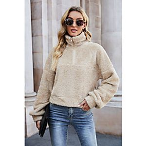 Women's Sweatshirt Pullover Plain Quarter Zip Casual Sports Streetwear Fuzzy Hoodies Sweatshirts  Brown Beige Lightinthebox