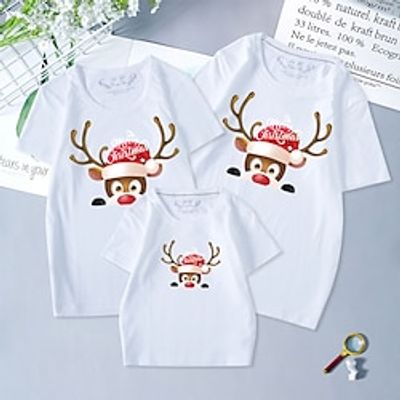 Family Christmas Tops Elf Christmas Gifts Light Blue Lake blue Bright yellow Short Sleeve Adorable Matching Outfits Lightinthebox