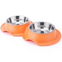 Pets Club Plastic Double Bowl Anti-Ant With Bowl Orange 325Ml - 38X21X5.5Cm