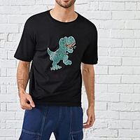 Men's Unisex T shirt Hot Stamping Dinosaur Plus Size Print Short Sleeve Casual Tops 100% Cotton Basic Casual Fashion Black Lightinthebox - thumbnail