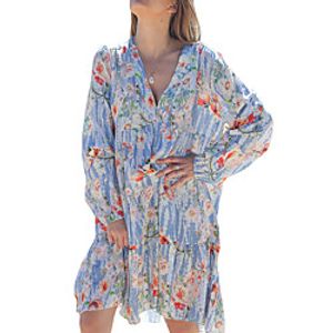 Women's Loose Short Mini Dress Light Blue Blue Long Sleeve Floral Print Spring Summer Casual 2021 S M L XL XXL Lightinthebox