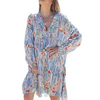 Women's Loose Short Mini Dress Light Blue Blue Long Sleeve Floral Print Spring Summer Casual 2021 S M L XL XXL Lightinthebox - thumbnail