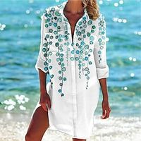 Women's Shirt Blouse White Leaf Button Print Long Sleeve Casual Holiday Hawaiian Basic Beach Shirt Collar Long Floral S miniinthebox - thumbnail