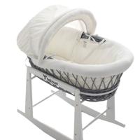 Teknum Infant Wicker Moses Basket With White Waffle Beddings - Wooden Grey TK_WIBABE_GY