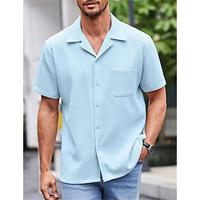 Men's Shirt Button Up Shirt Casual Shirt Summer Shirt Black White Blue Short Sleeve Plain Collar Daily Vacation Clothing Apparel Fashion Casual Comfortable Lightinthebox