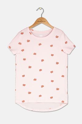 Kids Girls All Over Print Short Sleeve T-Shirt  Pink
