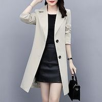 Women's Trench Coat Warm Breathable Outdoor Office Work Button Pocket Single Breasted Turndown OL Style Elegant Modern Solid Color Regular Fit Outerwear Long Sleeve Winter Fall Black Wine Khaki M L Lightinthebox - thumbnail