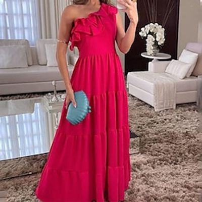 Women's Black Dress Hem Maxi Long Dress Maxi Dress Cold Shoulder Party Prom Vacation Elegant One Shoulder Sleeveless Loose Fit Black Red Color S M L XL Size Lightinthebox