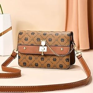 Women's Crossbody Bag Shoulder Bag PU Leather Daily Holiday Buttons Chain Earth Yellow Black Beige miniinthebox