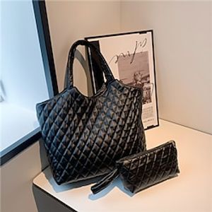 Women's Tote Bag Set PU Leather Daily Holiday Zipper Large Capacity Lightweight Geometric Black White Orange Lightinthebox
