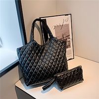 Women's Tote Bag Set PU Leather Daily Holiday Zipper Large Capacity Lightweight Geometric Black White Orange Lightinthebox - thumbnail