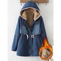Women's Hoodie Jacket Denim Jacket Warm Breathable Outdoor Street Daily Wear Going out Zipper Pocket Fur Collar Zipper Hoodie Fashion Modern Casual Street Style Solid Color Regular Fit Outerwear Long Lightinthebox - thumbnail