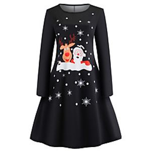 Women's Plus Size Dress A Line Dress Knee Length Dress Long Sleeve Animal Print Casual Fall Winter White Black L XL XXL 3XL 4XL  Christmas Lightinthebox