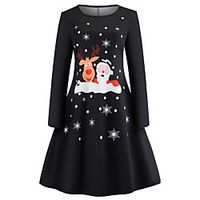 Women's Plus Size Dress A Line Dress Knee Length Dress Long Sleeve Animal Print Casual Fall Winter White Black L XL XXL 3XL 4XL  Christmas Lightinthebox - thumbnail