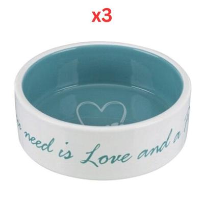 Trixie Pets Home Ceramic Bowl for Dogs Blue - 300ml (Pack of 3)