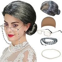 Old Lady Costume for Women Kids 100 Days of School Grandma Wigs for Girls Granny Costume Glasses for Halloween Adults Lightinthebox - thumbnail