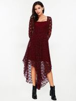 Lace Sexy Women Long Sleeve O-Neck Two Pieces Set Maxi Dresses