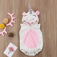 Baby Girls' Basic Unicorn Animal Print Sleeveless Romper White Lightinthebox - thumbnail