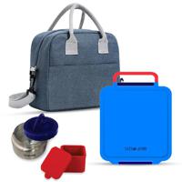 Eazy Kids Jumbo Bento Lunch Box With Lunch Bag And Thermos & Dip Jar- Blue