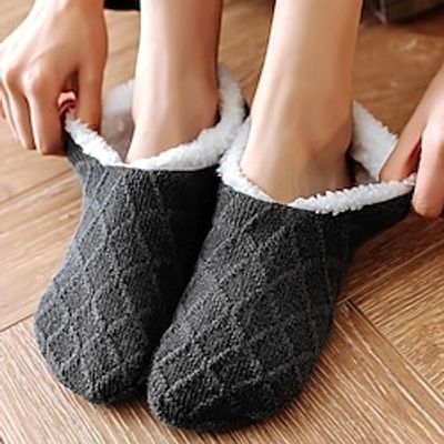 Women's Warm Solid Color Floor Socks Non Slip Plush Knitted Coral Fleece Socks No Show Socks Lightinthebox