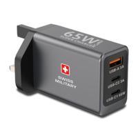 Swiss Military 65W Gan Super Charger | 2 USB C And 1 USB A Charger With Swiss Military USB C To USB C Cable