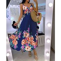 Women's Strap Dress Midi Dress Blue Sleeveless Floral Print Summer Spaghetti Strap Vacation 2022 S M L XL XXL 3XL Lightinthebox - thumbnail